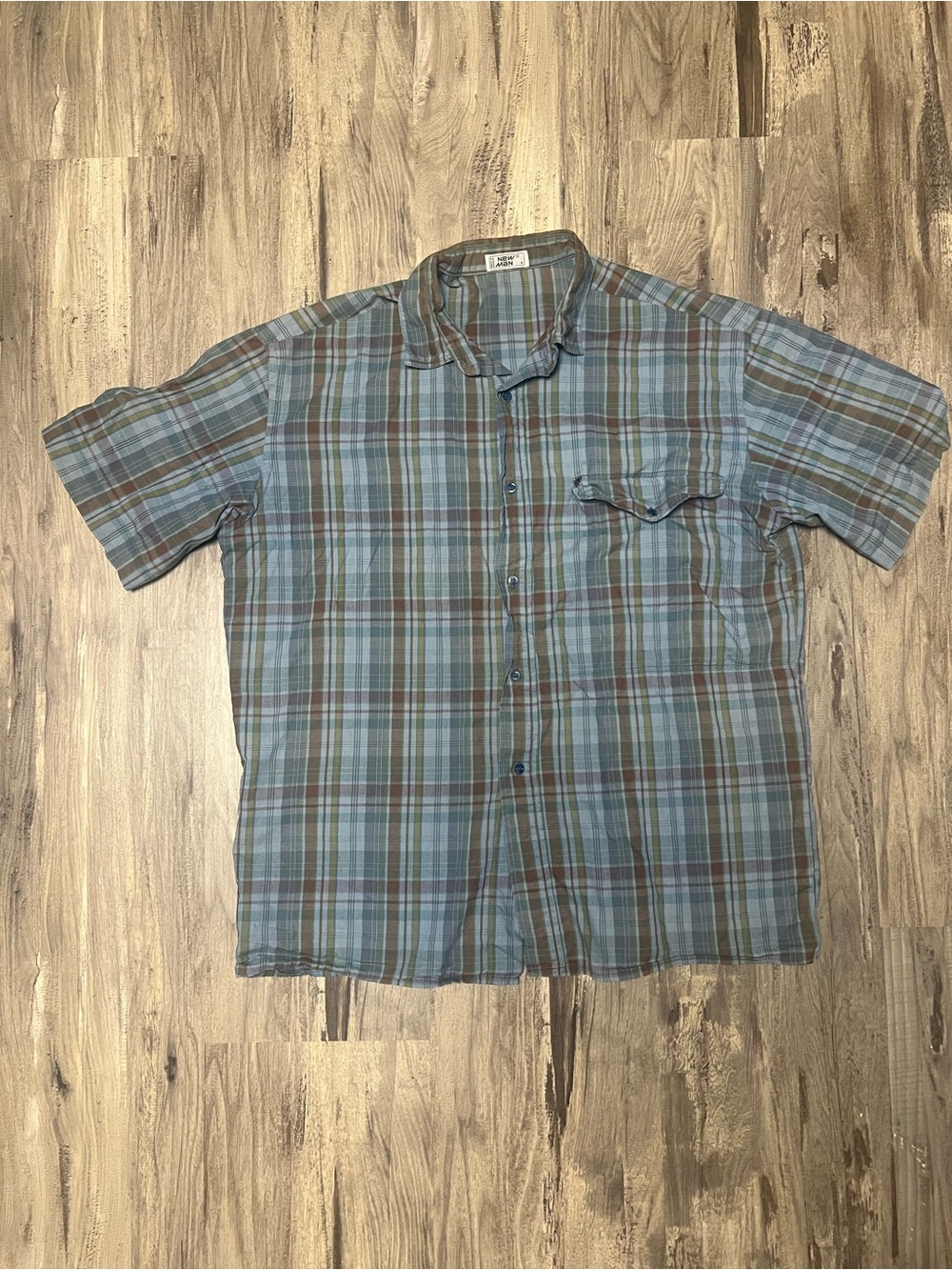 Vintage 70s 80s New Man France Plaid Short Sleeve Shirt Mens Large Boxy Fit